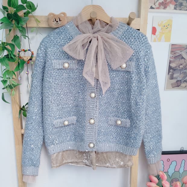마리끌레르 스팽글 트위드 가디건