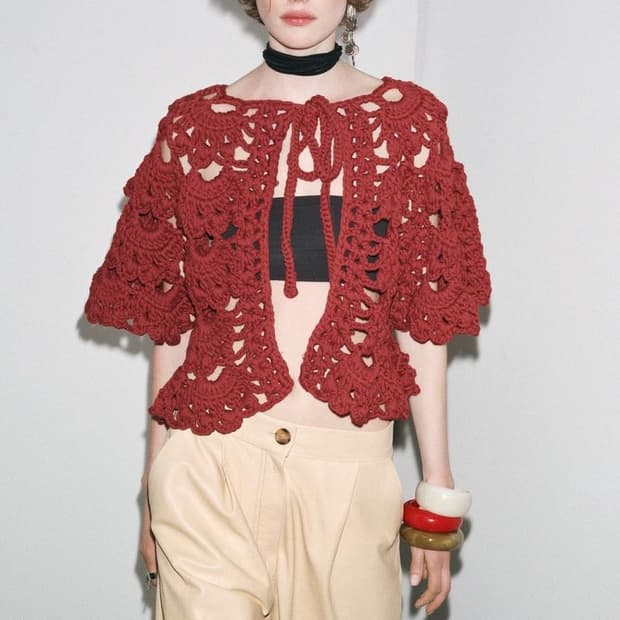 M(KR 66) 자라 크로셰 니트 케이프 재킷