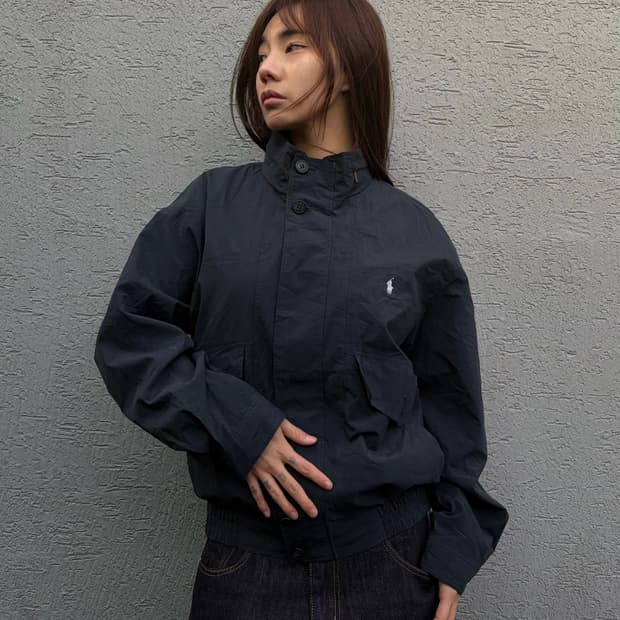 90s POLO dark navy white pony bluson jac