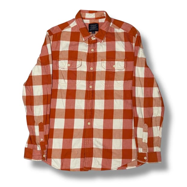 American Eagle 오렌지 플란넬 체크 셔츠