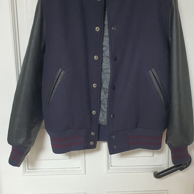 골든베어 가죽 배색 바시티자켓 m