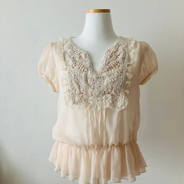 일본빈티지 Rose Bud 레이스 블라우스 로걀 히메갸루