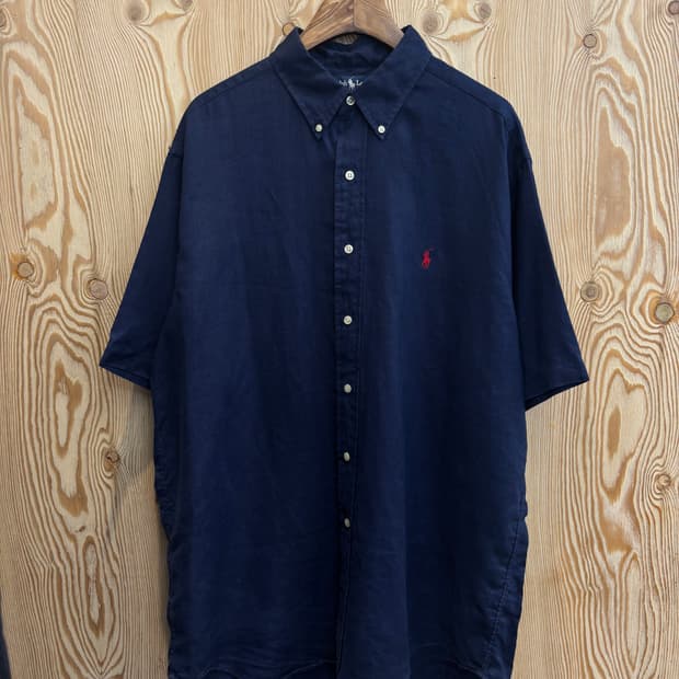 폴로 린넨 반팔 셔츠 네이비