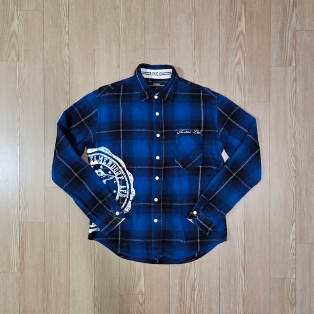 아비렉스 블루 체크 프린트 플란넬 셔츠