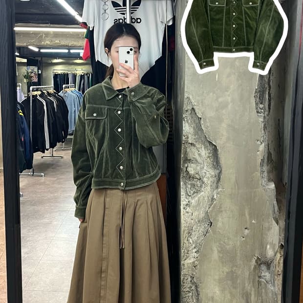 미치코 코시노 스웨이드 카라 자켓 그린 M #csz2555