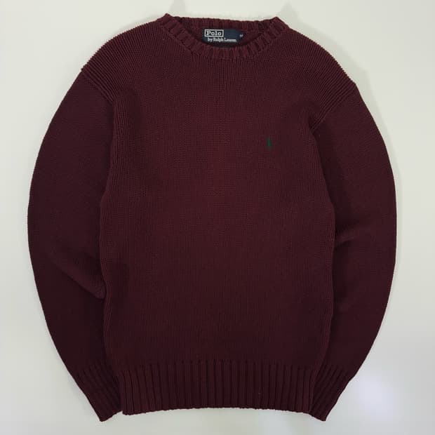 Polo  폴로 랄프로렌 자수 코튼 딥버건디 크루넥 니트