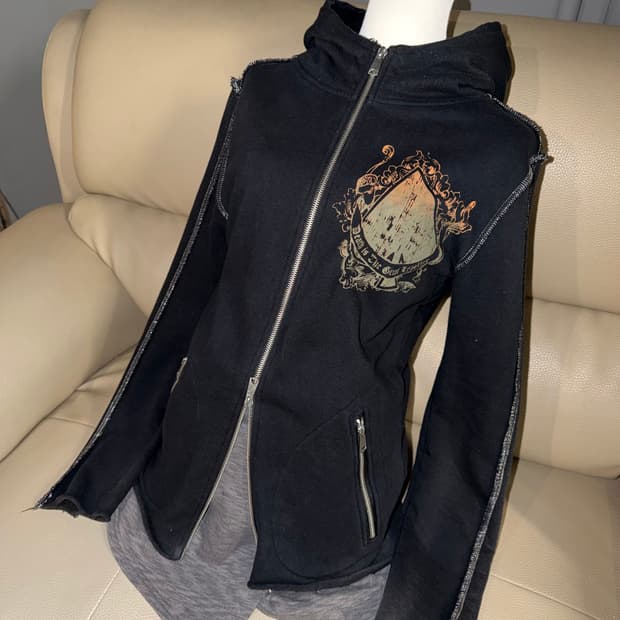 high-neck stitch line detail hood zip-up
