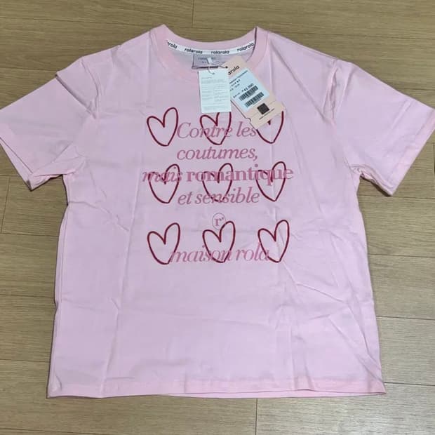 로라로라 하트 컬러 티셔츠 라이트 핑크 여성 프린트 반팔 면티 s