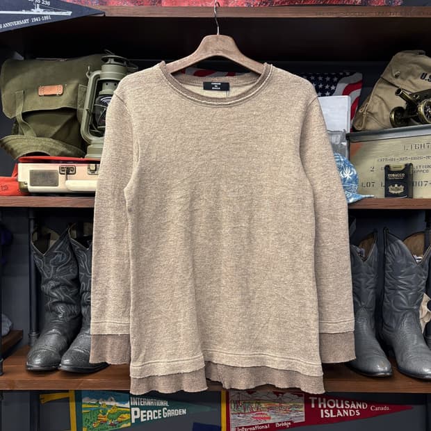 00s 주카 톤온톤 레이어드 컷오프 롱슬리브 울 니트 스웨터 N560