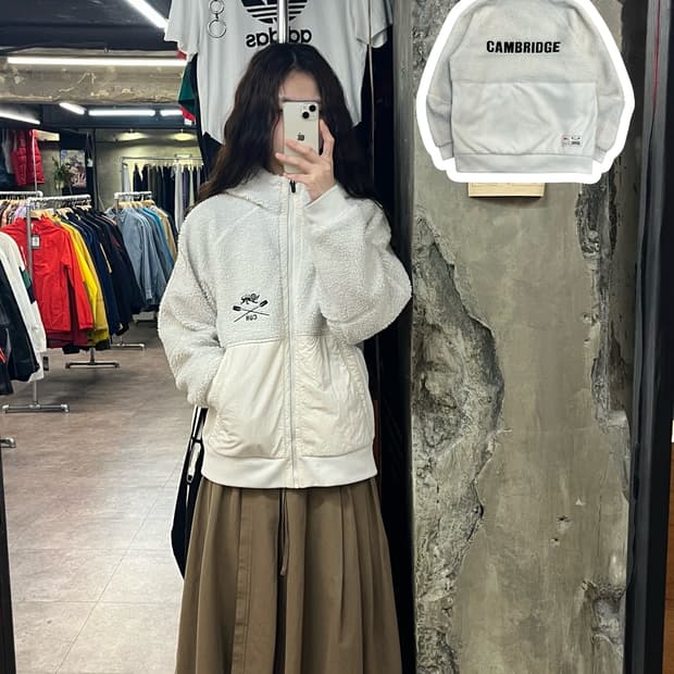 데상트 플리스 후드집업 화이트 키즈160 #csz2257