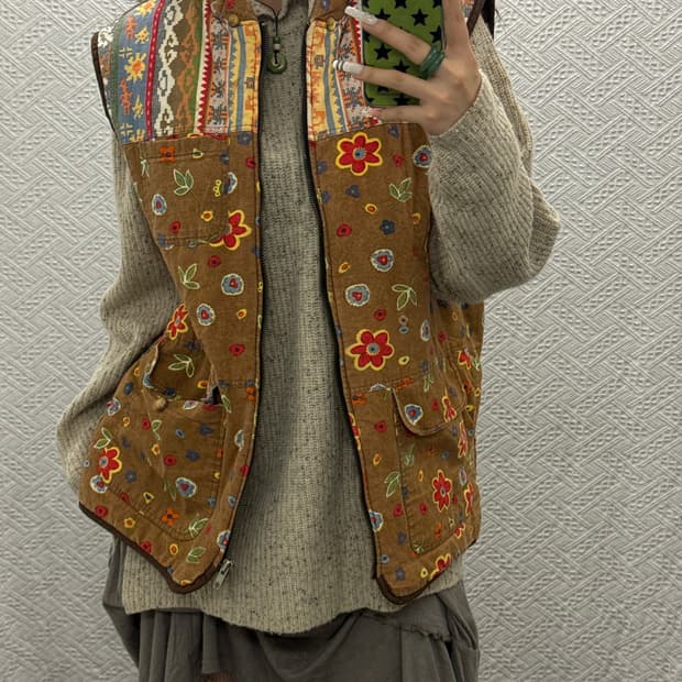 빈티지 레트로 보헤미안 그랜마코어 플라워패턴 조끼 베스트 K0075