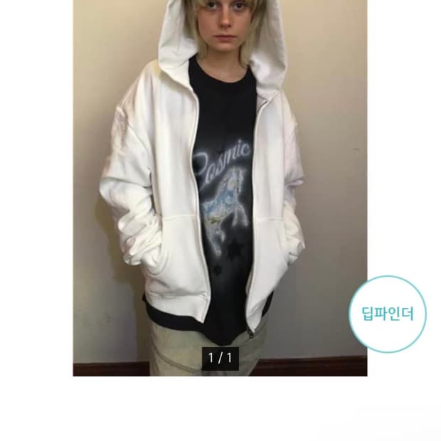 니들 ertr 레더아플리케 후드집업 화이트