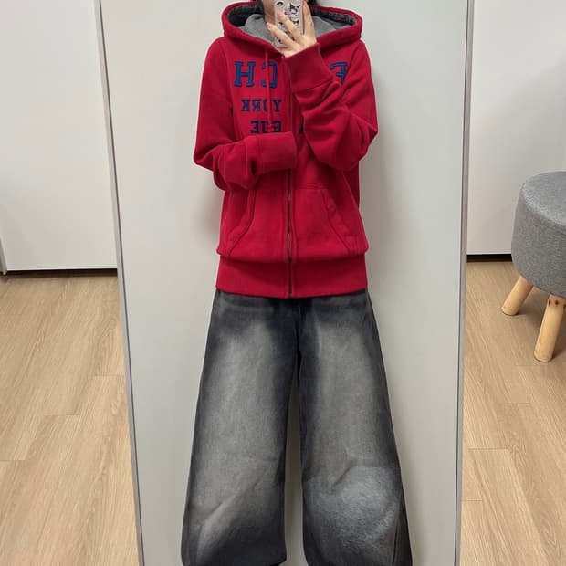 아베크롬비 자수로고 레드 후드집업