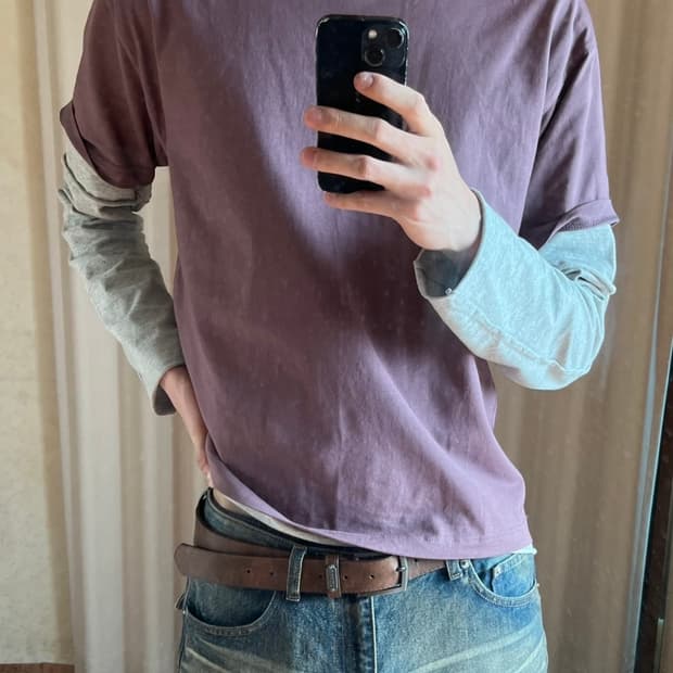 크롭 반팔 티셔츠 워시드 퍼플 m