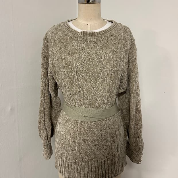 액시즈팜 케이블 진주장식 벨트 니트