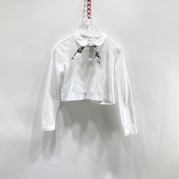 키즈 여아 카라긴팔면티셔츠 화이트 140 