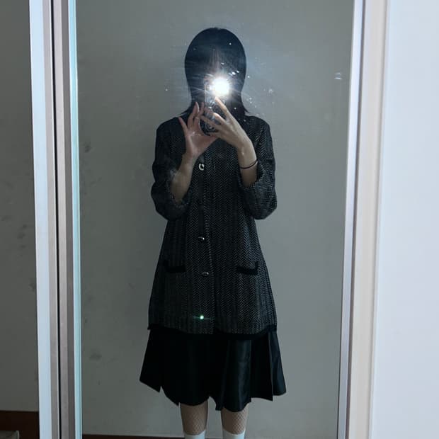 Felt Collar Herringbone Coat