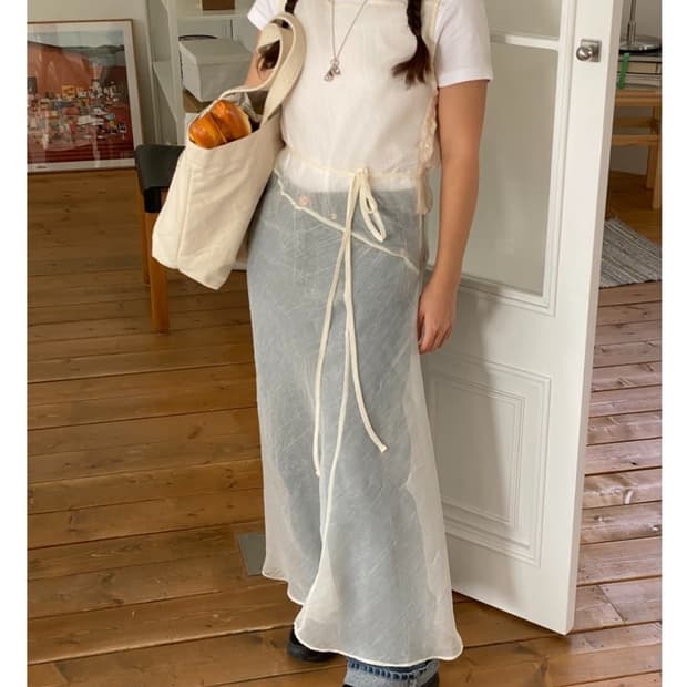 바스켓 시스루 레이어드 원피스 아이보리