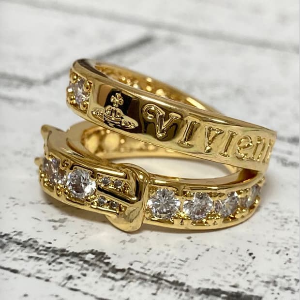 비비안웨스트우드 아카이브 레어링 orb 각인 화이트큐빅 골드링 반지