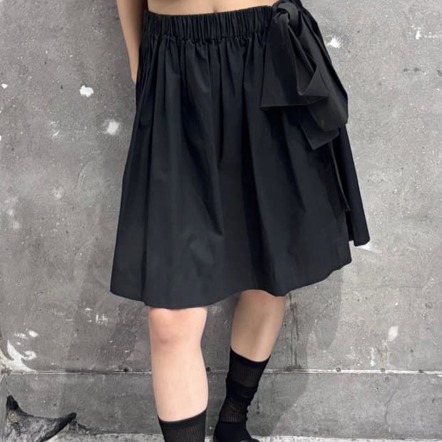 MSGM 블랙 코튼 밴딩 미니 스커트