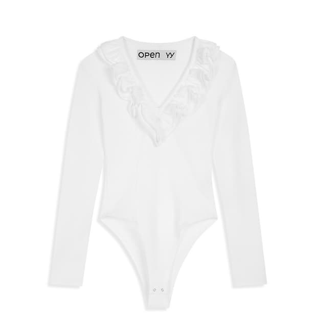 Open YY 러플 바디수트 화이트