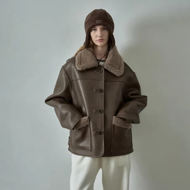 파사드패턴 빈티지 램스울 리버시블 무스탕 브라운