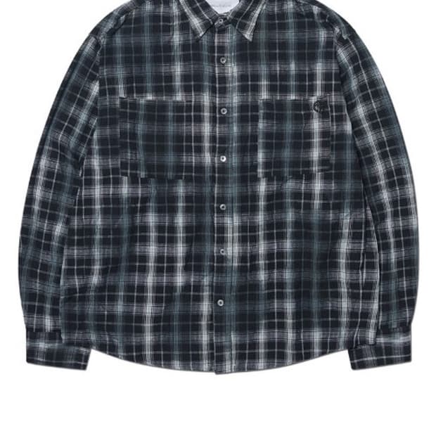 노매뉴얼 O.D 체크 셔츠 - 블랙 L