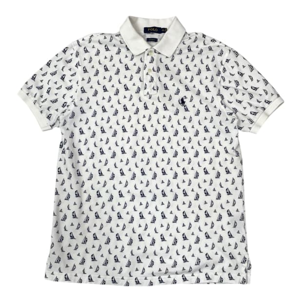 폴로 Polo 화이트 요트 패턴 커스텀핏 반팔 카라티 XL