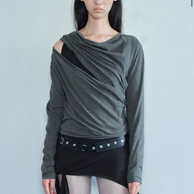 세릭 드롭 랩 가디건 챠콜 