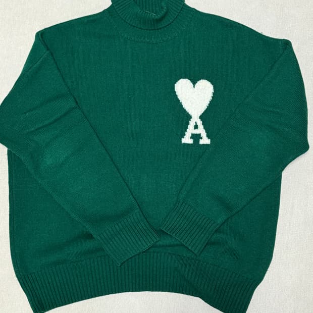 아미 빅 하트 인타르시아 터틀넥 그린 L