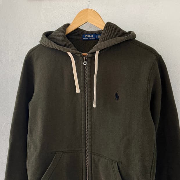 폴로 카키 써멀 후드집업