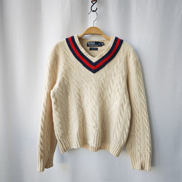 폴로 랄프로렌 캐시미어 100% 크리켓 니트 아이보리 M