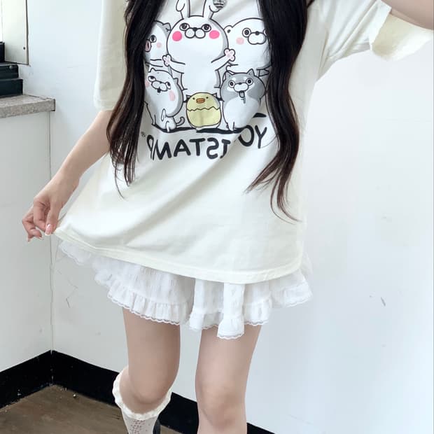 요지스탬프 귀요미 캐릭터 루즈핏 반팔t
