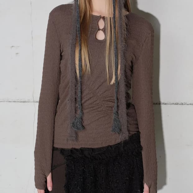 타입서비스 상의 Shirring Button T-Shirt [Brown]