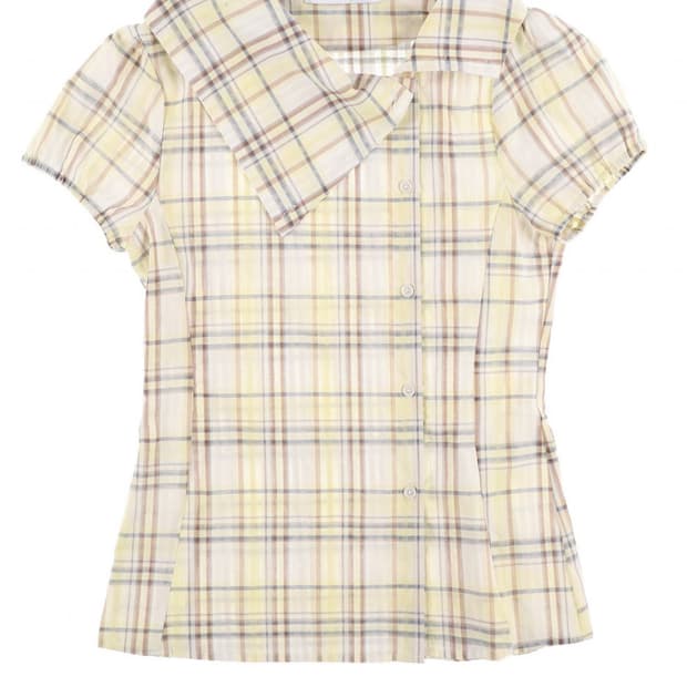 DRAPE COLLAR BLOUSE (YELLOW CHECK) 