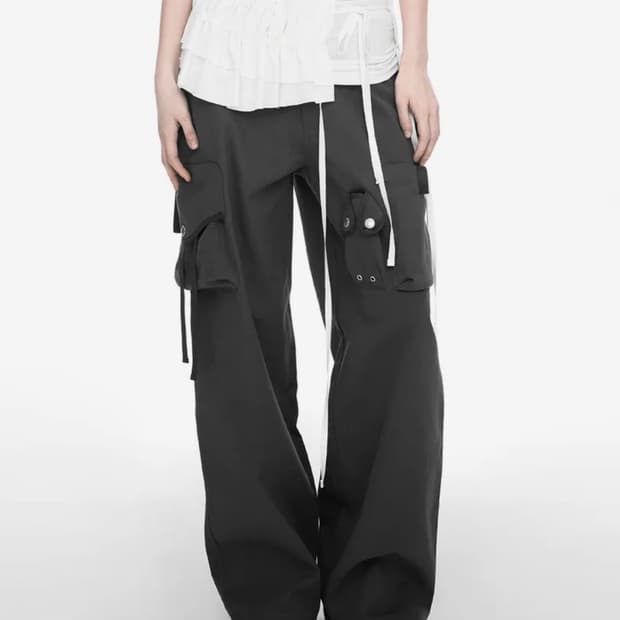 나체 스트랩 와이드 카고 팬츠