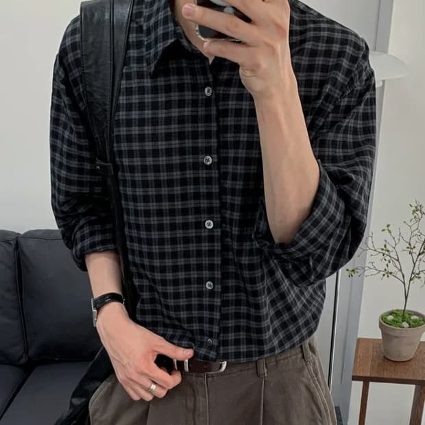 르아르 시어서커 투톤 체크 셔츠 L