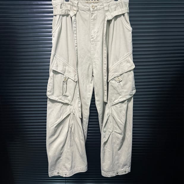 COMMA 벨티드 카고 와이드 팬츠 바지 32 33 통바지 베이지 스트릿