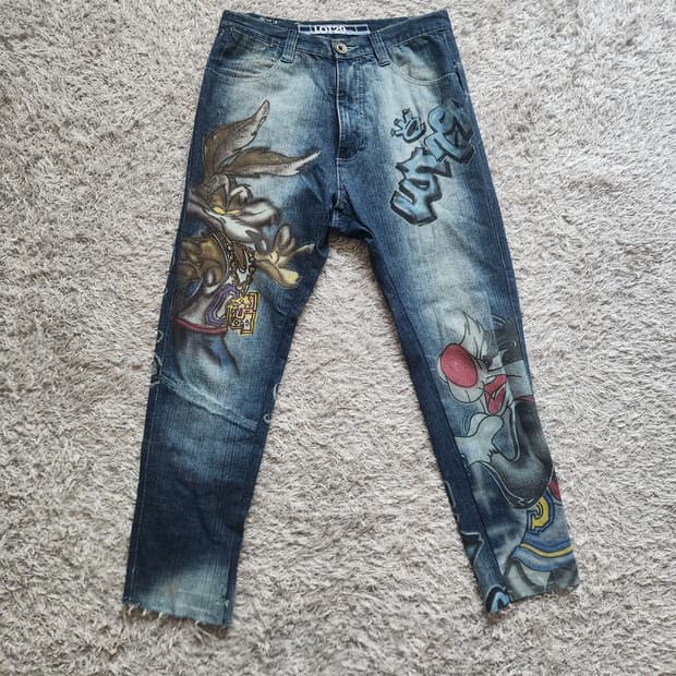 👖 LOT29 루니툰 캐릭터 그래픽 데님 팬츠 — 힙합 스트릿 