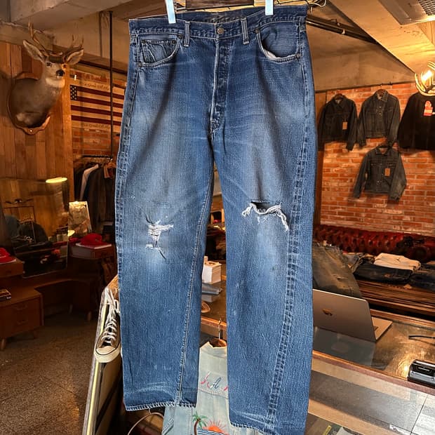 70s USA 빈티지 리바이스 501 66전기 셀비지 데님 팬츠