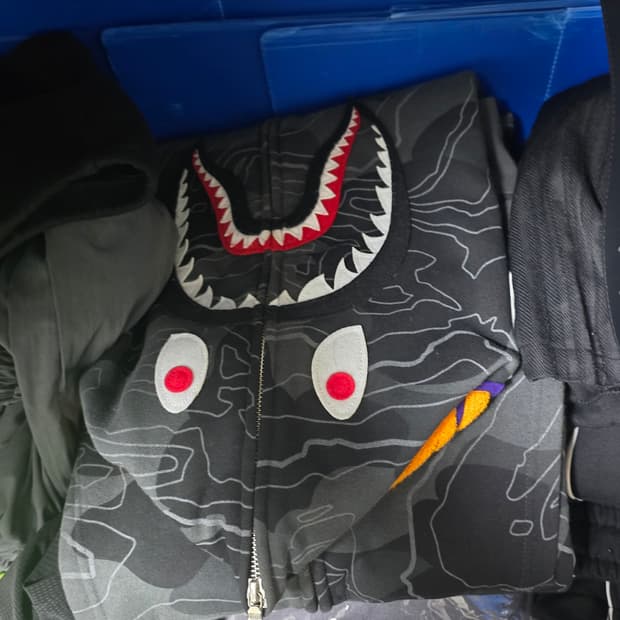 BAPE 베이프 레이어드 라인 카모 샤크 풀 집 후드 블랙 2XL 사이즈