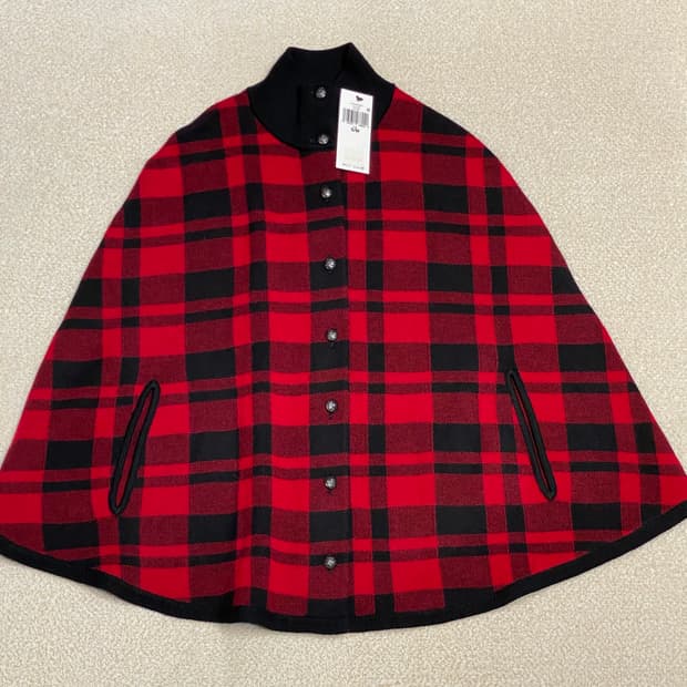 폴로 랄프로렌 우먼 여성 모리걸 타탄체크 니트 케이프 망토 S