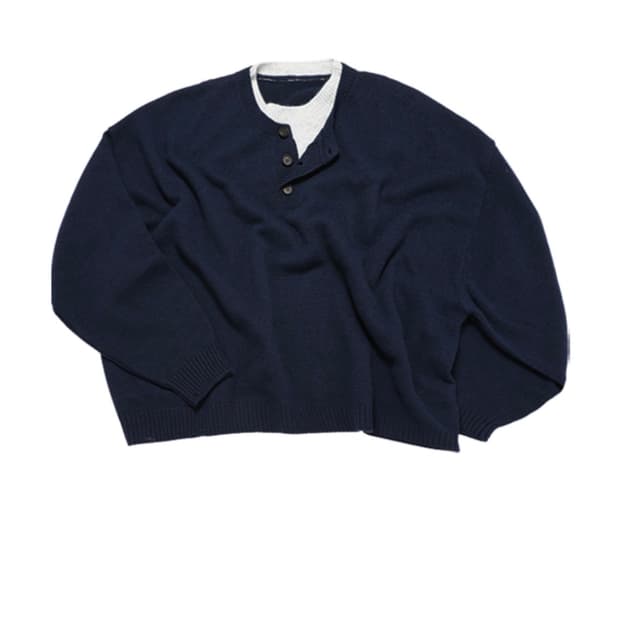 [M] mjd 콘트라스트 넥 캐시 크롭 니트 네이비