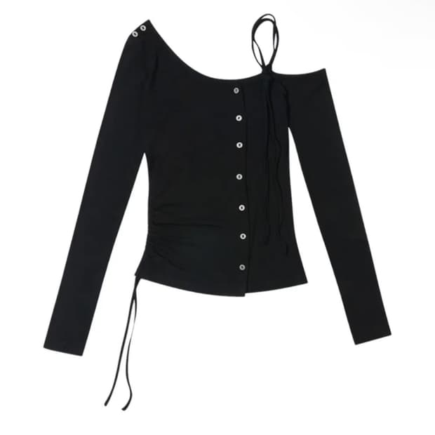 보헤미안 서울 원 숄더 스트링 티셔츠 블랙 보헴서