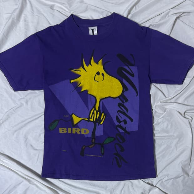 90s usa 피너츠 우드스탁 캐릭터 프린트 티셔츠