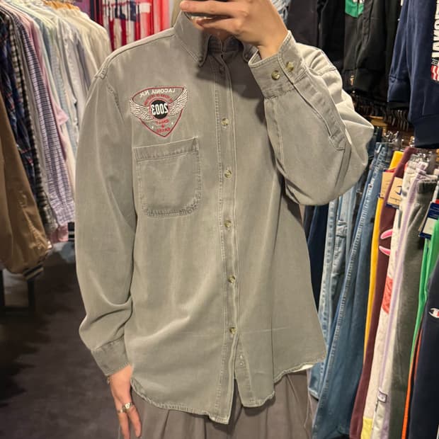 [IM] vtg 프린팅 자수셔츠 그레이