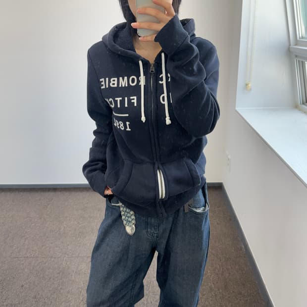 Abercrombie 아베크롬비 스펠아웃로고 네이비 후드집업