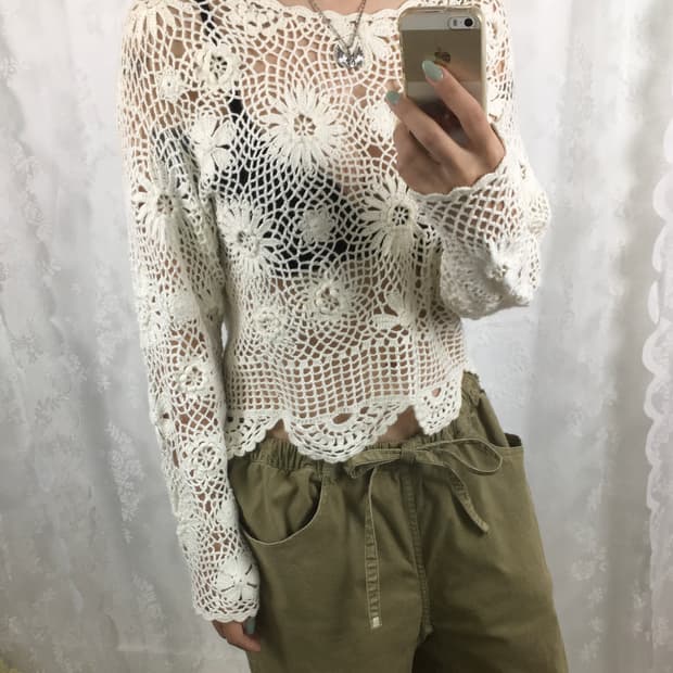 JPN ivory crochet top