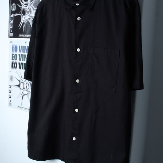 (2XL) 에이치앤엠 반팔 카라 티셔츠 셔츠 남방 블랙 무지-H31685