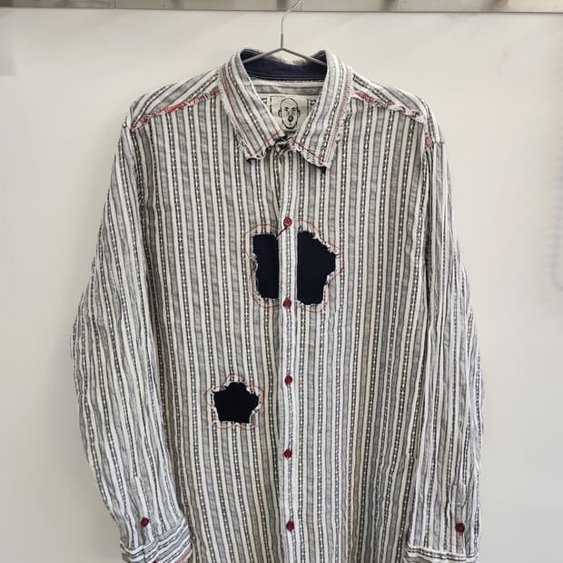 TAROCCI 패치워크 데미지 스트라이프 셔츠